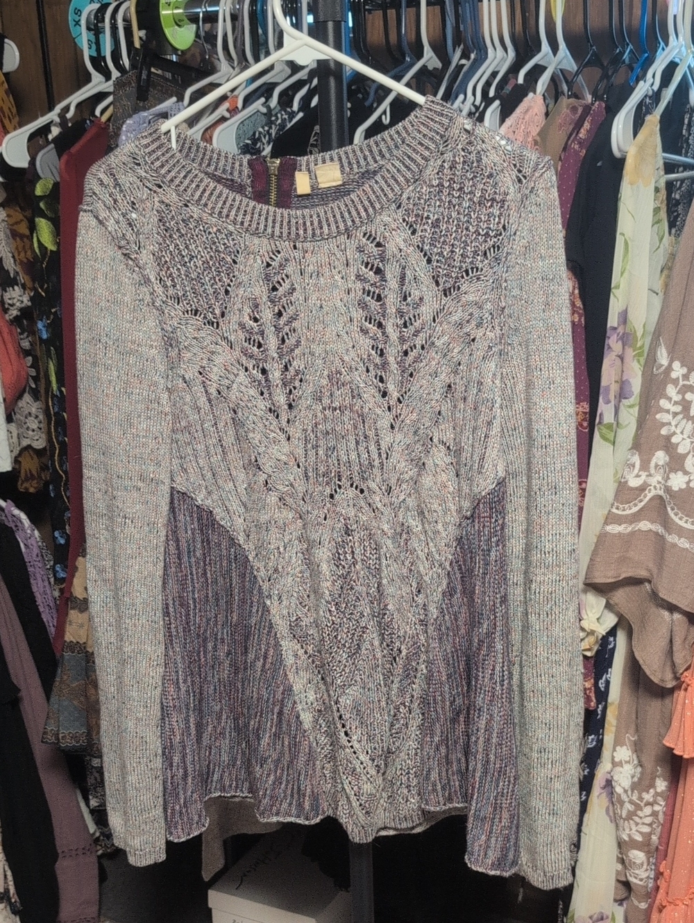 Moth Marled Mix Knit Sweater in Plum, Gray, Cream